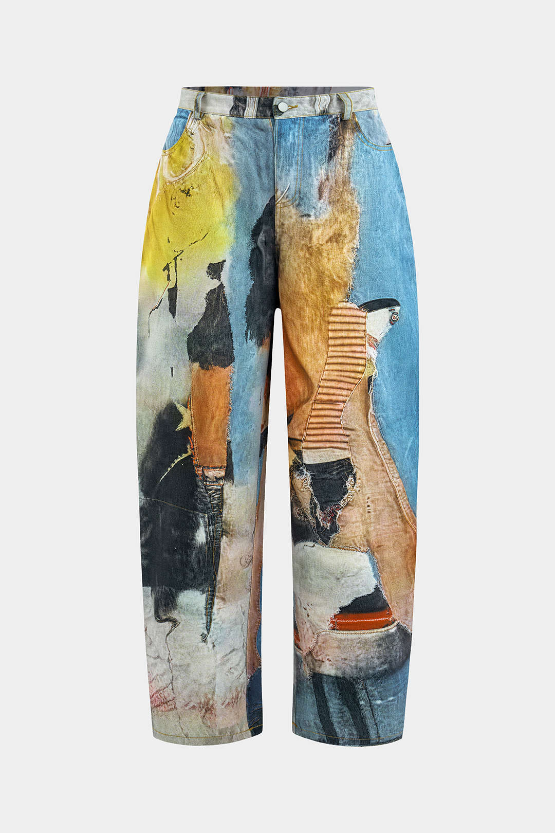 "Abstract Print Button Wide Leg Trousers"