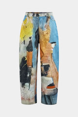 "Abstract Print Button Wide Leg Trousers"