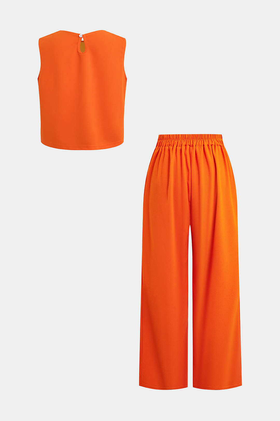 "Basic Solid Sleeveless Top And Straight Leg Pants Set"