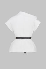"Asymmetrical Neck Belted Vest"