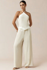 "Contrast Halter Neck Tie-Up Backless Cami Top"