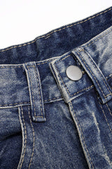 "Denim Asymmetrical Ripped High Waist Wide Leg Jeans"
