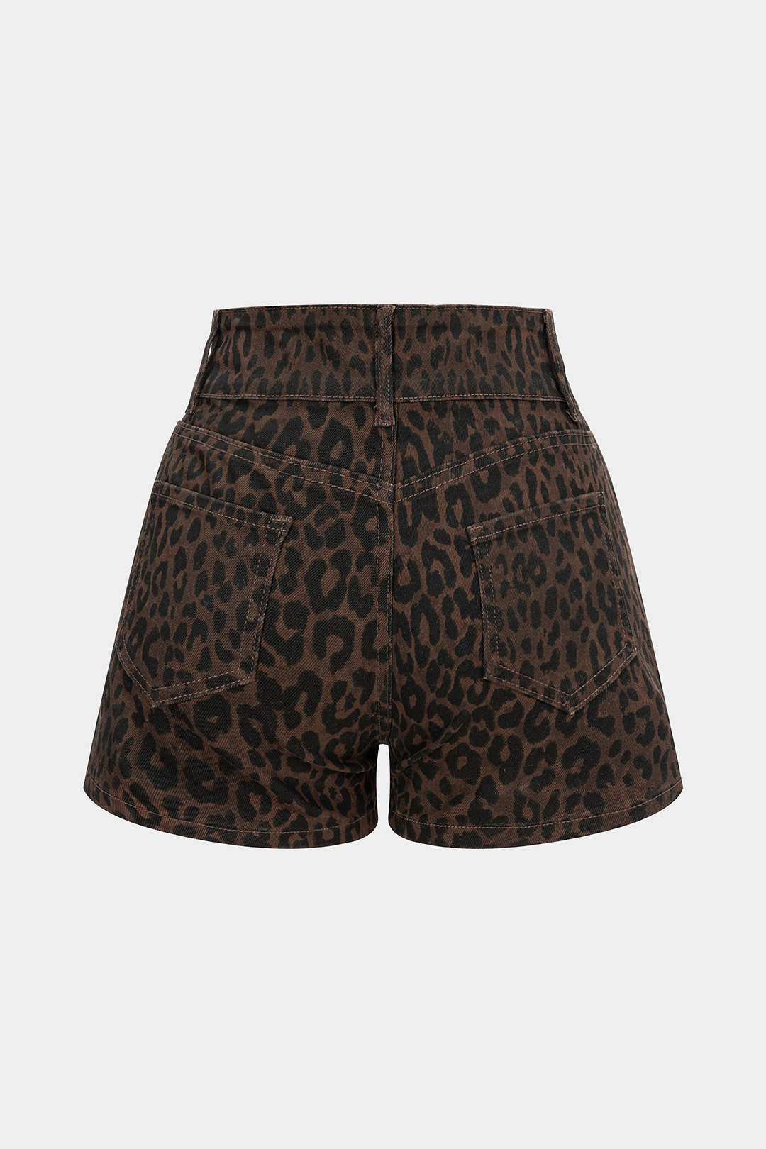 "Denim Leopard Print High Waist Shorts"