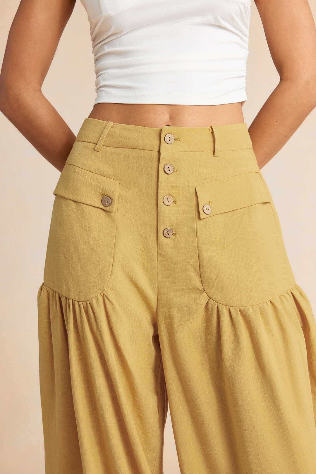 "Button Pocket Tie-Up Pants"