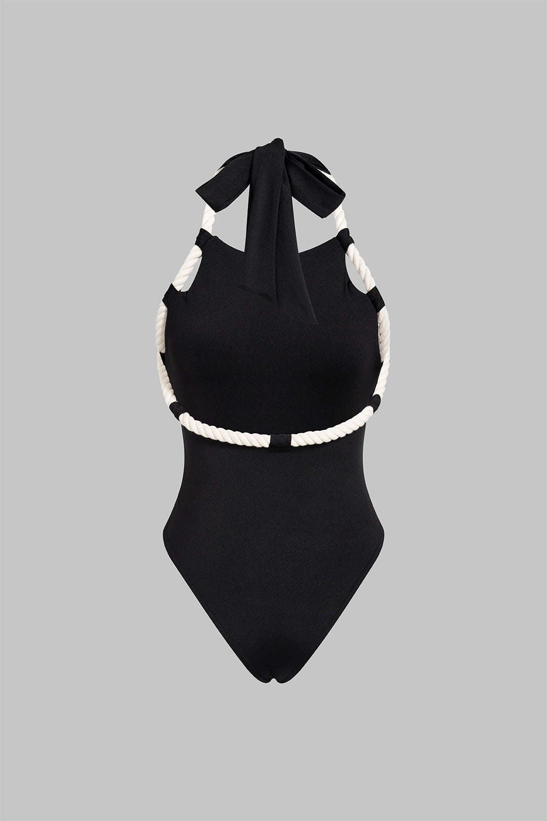 "Contrast Halter Neck Twist Knot Backless Tie-Up Sleeveless Bodysuit"