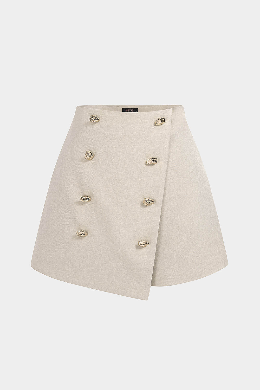 "Asymmetrical Metallic Button Skort"