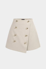 "Asymmetrical Metallic Button Skort"