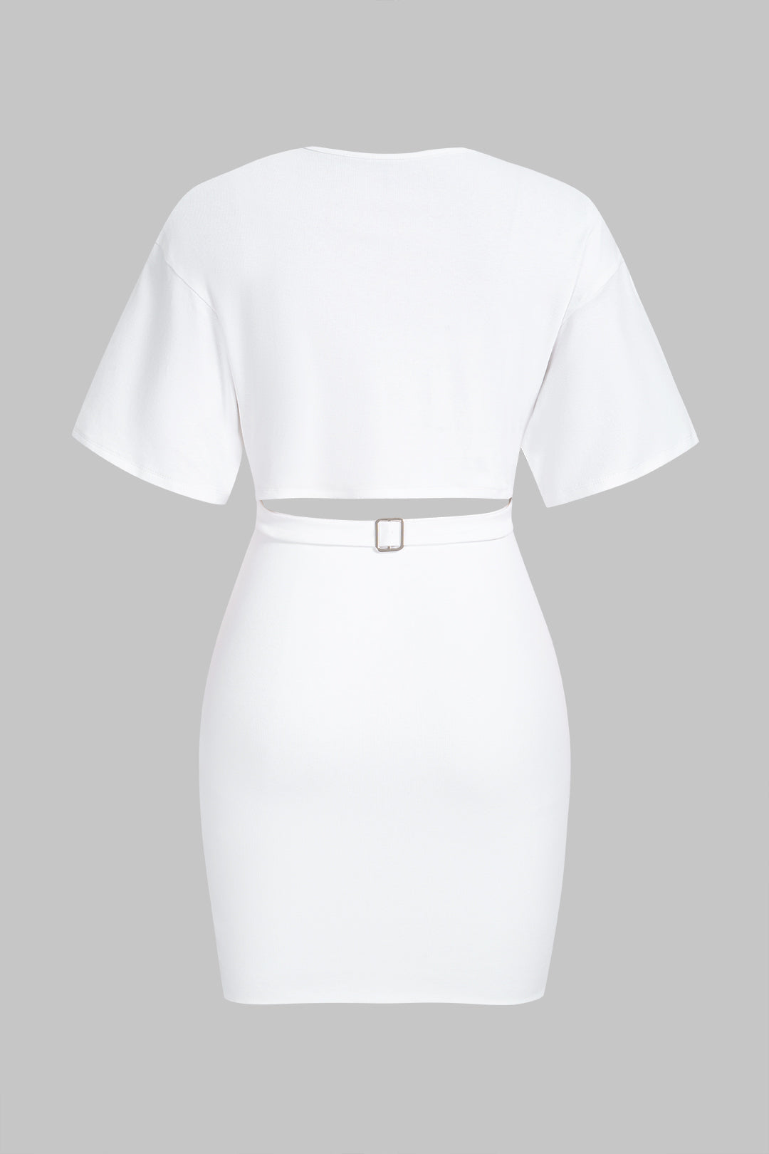 "Crossed V-Neck Cut Out Ruched Belted Short Sleeve Midi Dress"