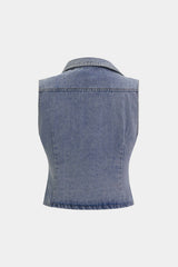 "Denim Asymmetrical Button Tank Top"