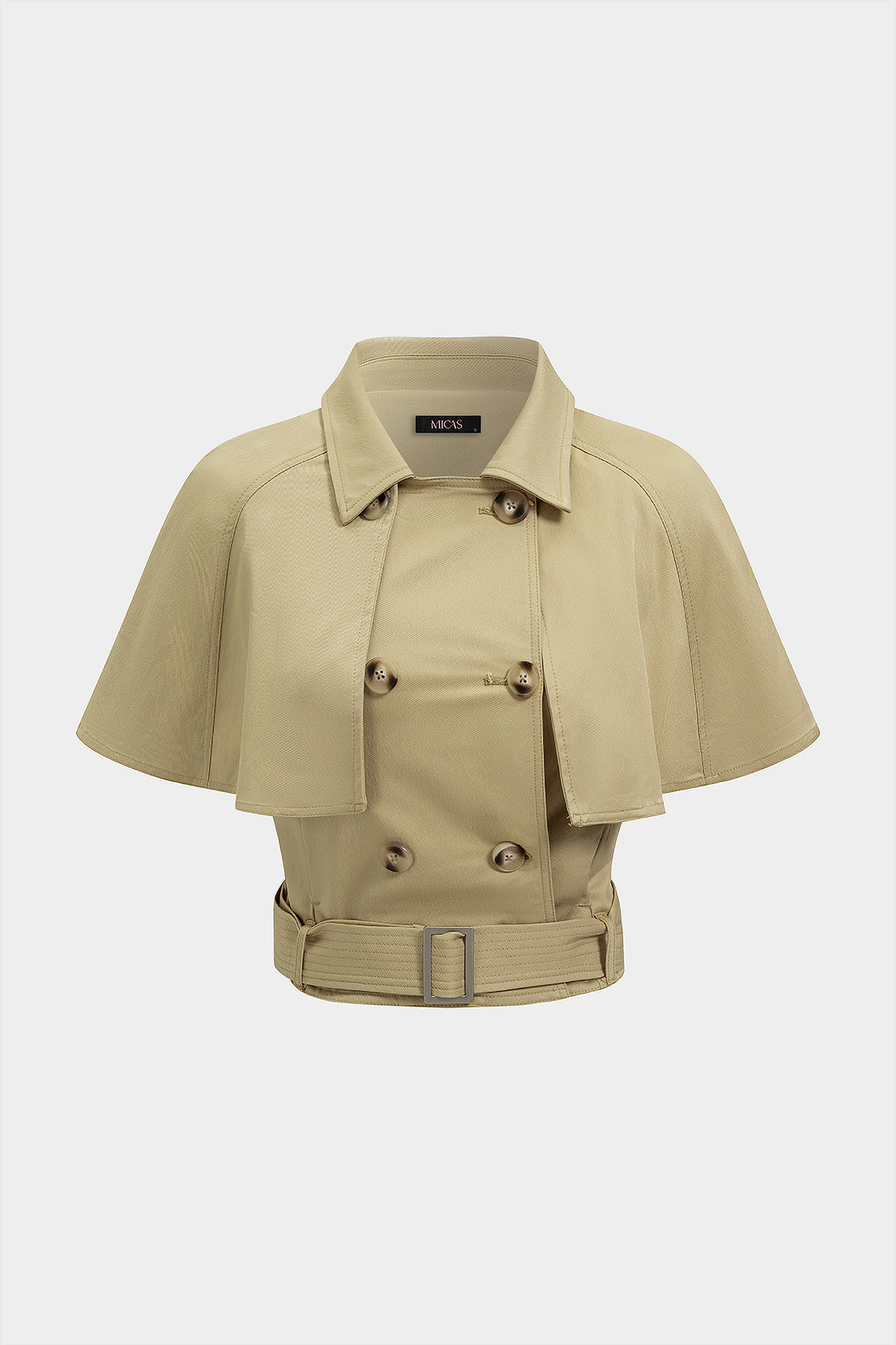 "Belted Button Shawl Stitching Detail Vest"