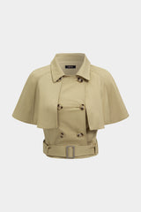 "Belted Button Shawl Stitching Detail Vest"