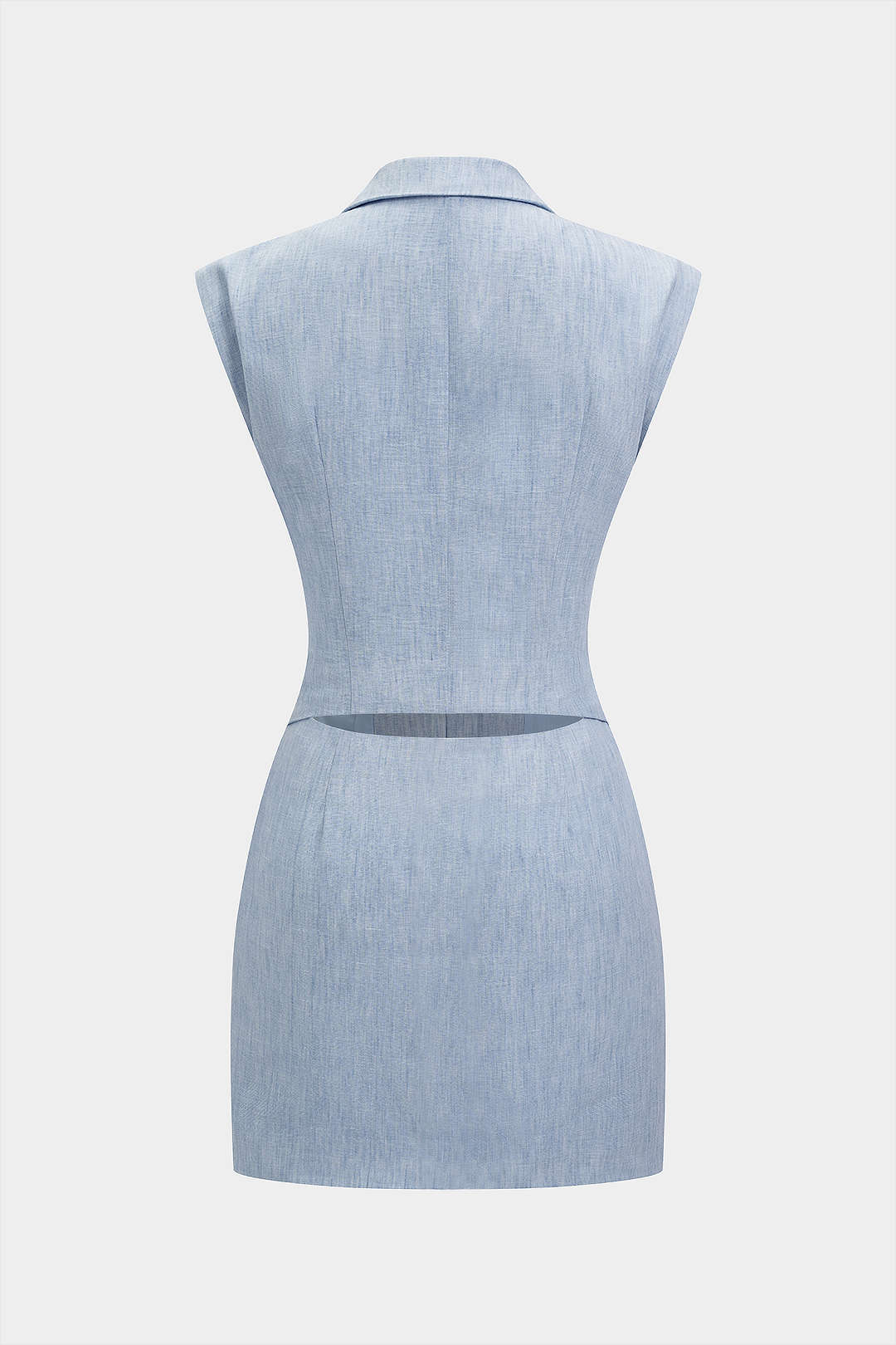 "Asymmetrical Notched Lapel V-Neck Cut Out Sleeveless Mini Dress"