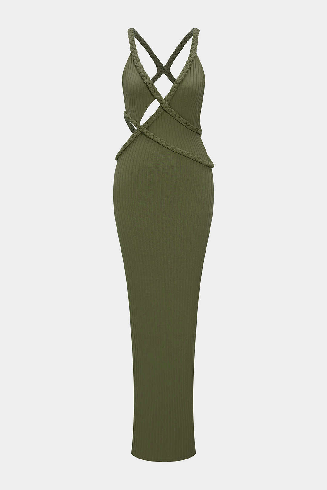 "Asymmetrical Braided Backless Sleeveless Maxi Dress"