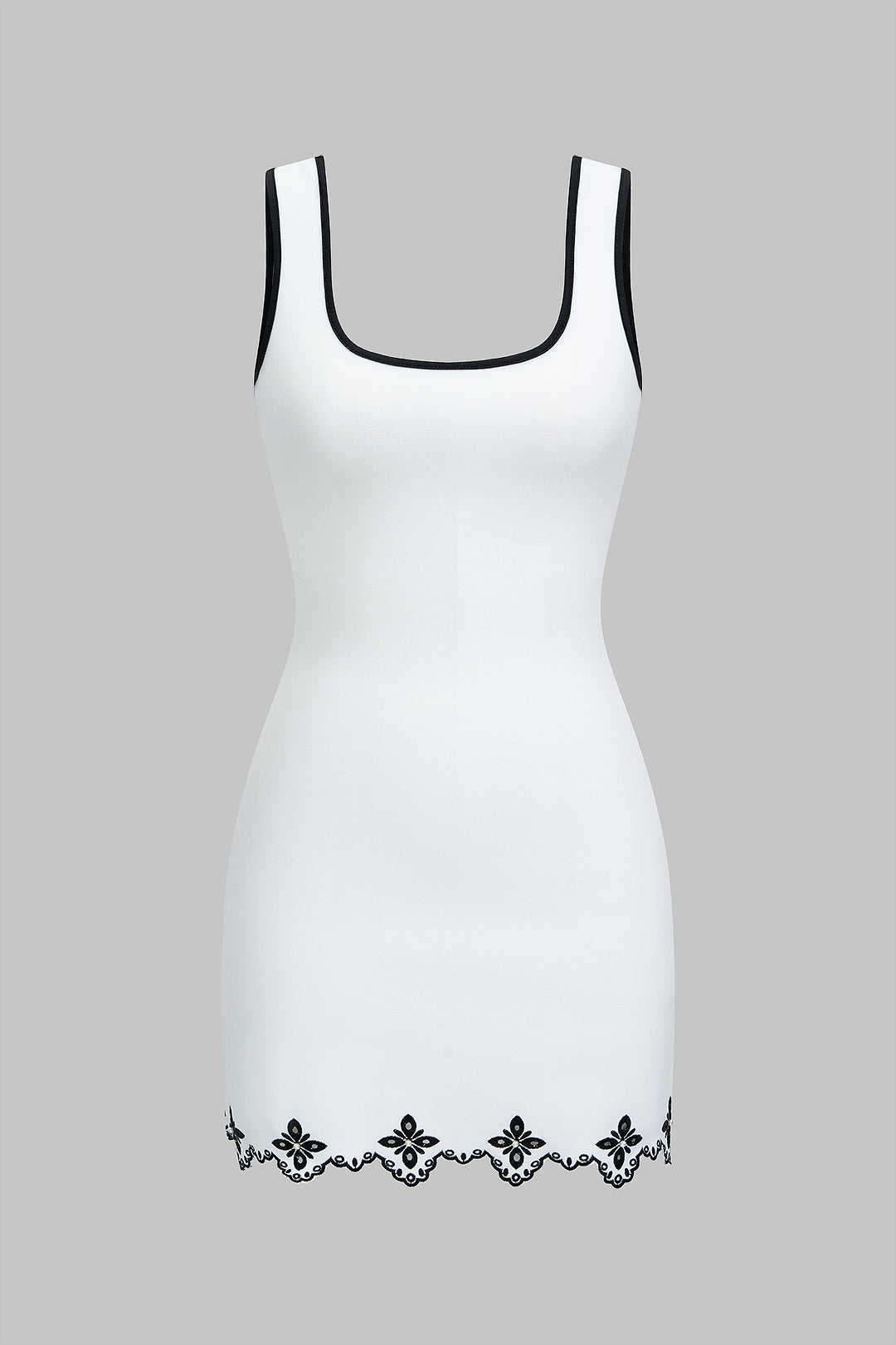 "Contrast Embroidery Pearls Sleeveless Mini Dress"