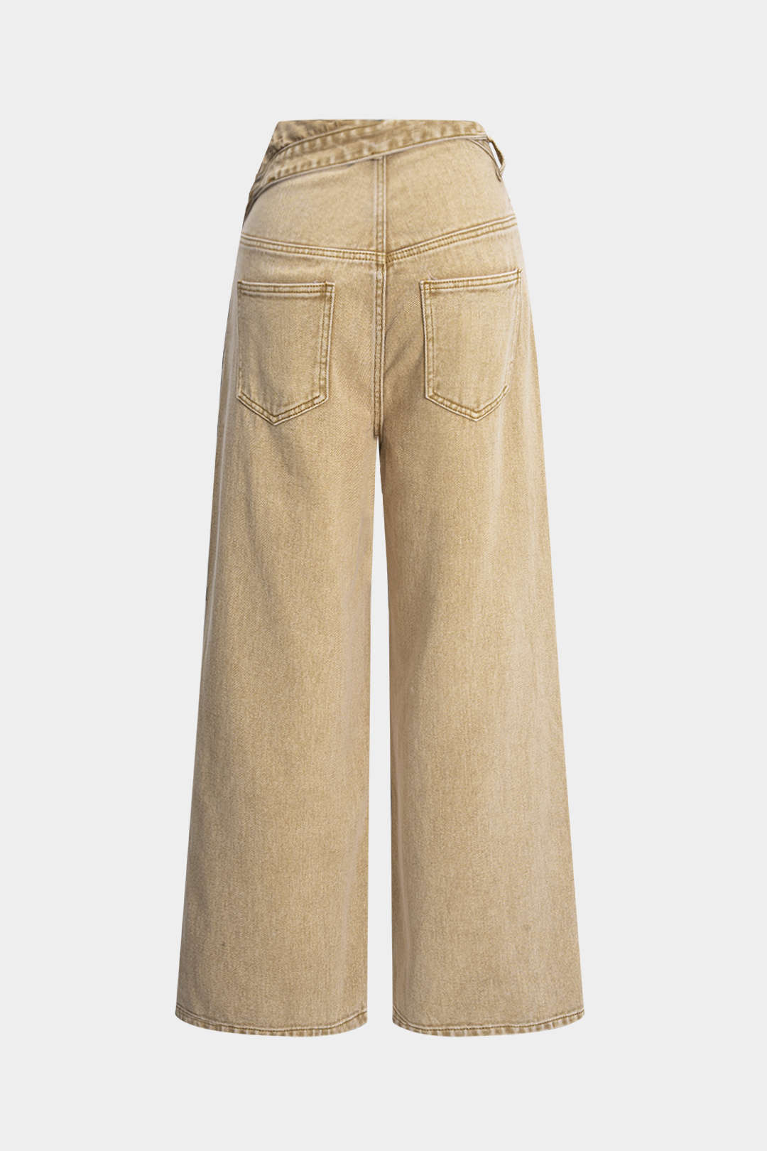 "Denim Asymmetrical High Waist Straight Leg Jeans"