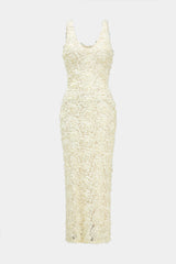 "Appliques V-neck Slit Maxi Dress"