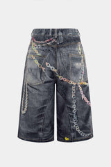 "Chain Print Wide Leg Shorts"