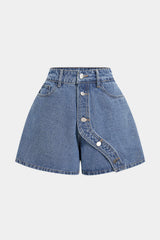 "Denim Asymmetrical Button Shorts"