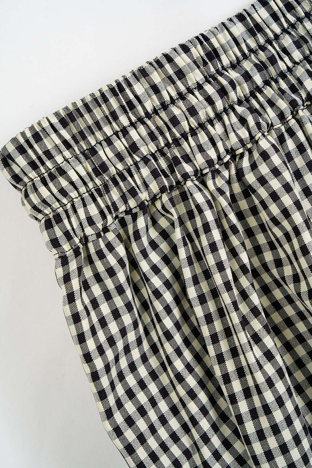 "Checkered Print Tie-Up Lantern Trousers"