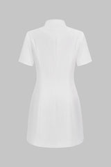 "Contrast Frog Button V-Neck Short Sleeve Mini Dress"