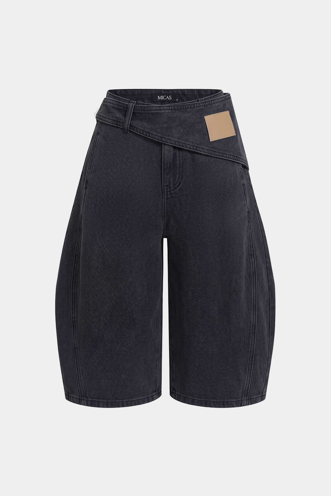 "Denim Asymmetrical High Waist Wide Leg Shorts"