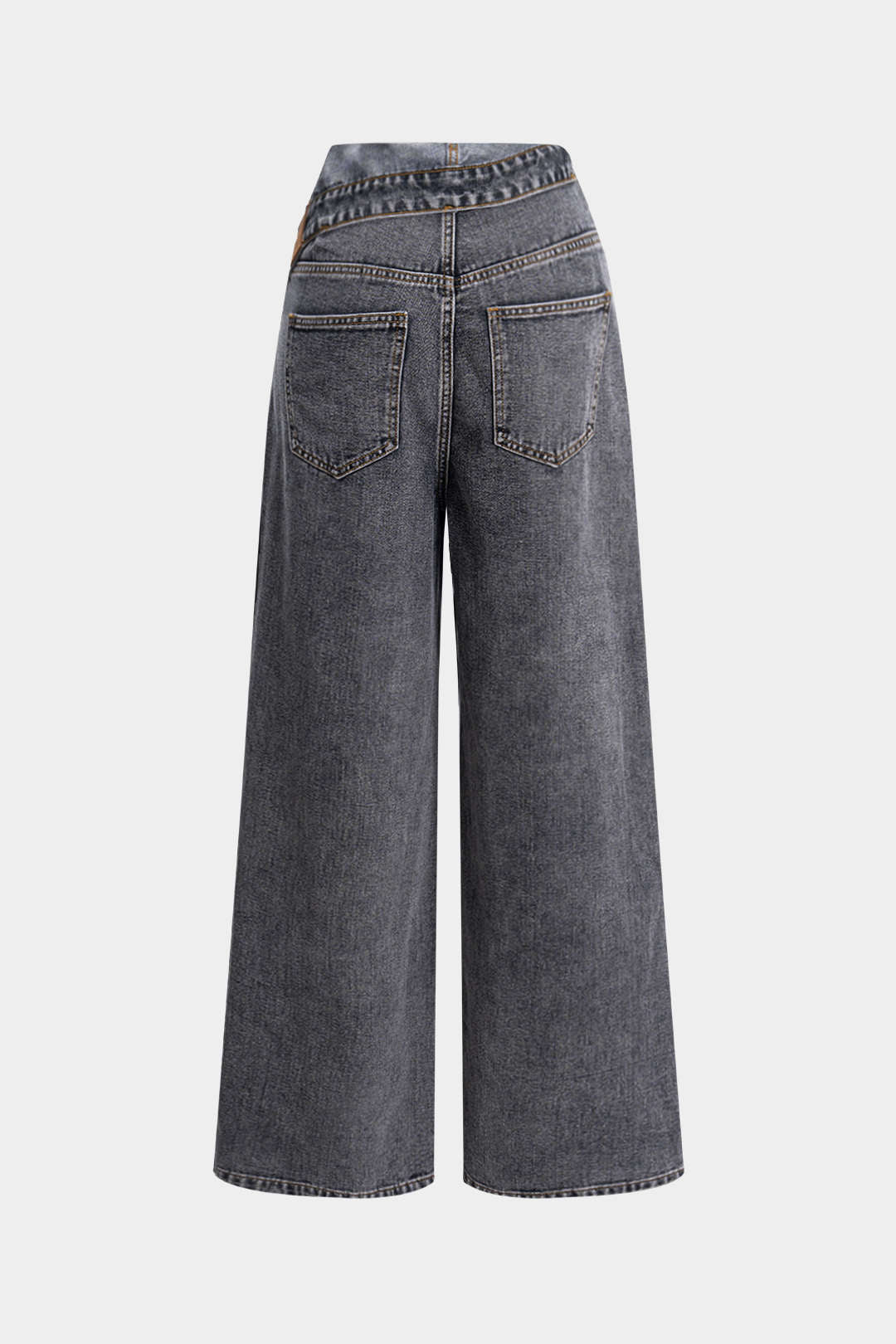"Denim Asymmetrical High Waist Straight Leg Jeans"