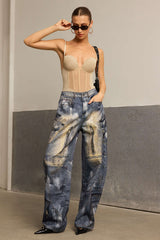 "Abstract Print Pocket Barrel Trousers"