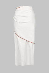 "Contrast BInding Ruched Knotted Skirt"