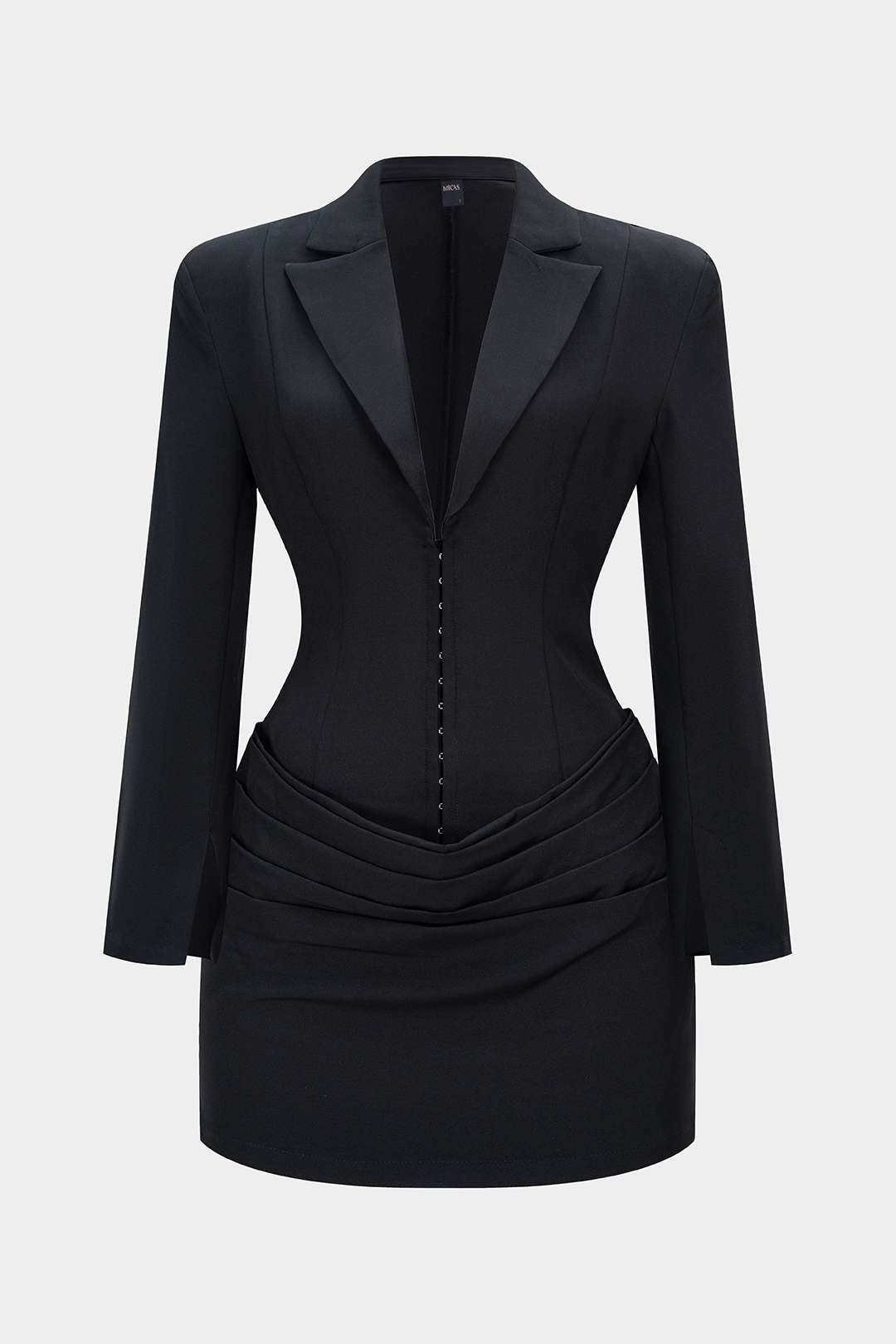 "Deep V-Neck Waist-Cinching Ruched Long Sleeve Mini Dress"