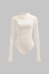 "Asymmetrical Button Ruched Long Sleeve Bodysuit"