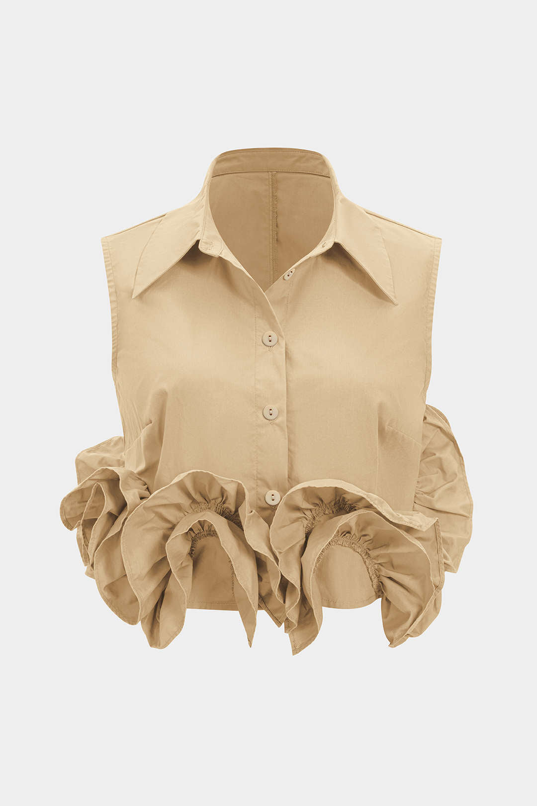 "Button Ruffle Ruched Tank Top"