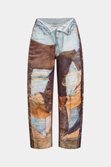 "Color Block Button Wide Leg Trousers"