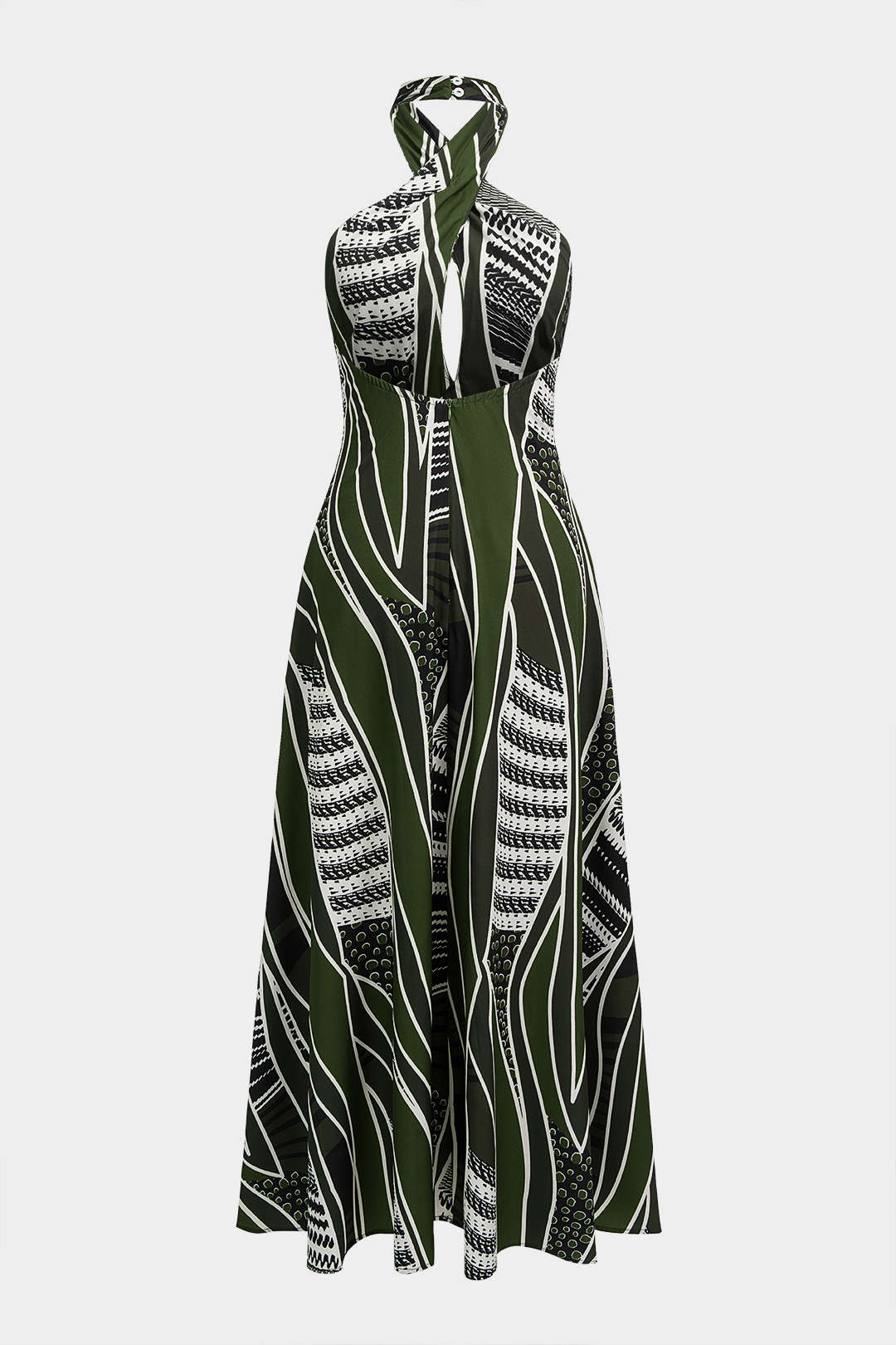 "Abstract Print Halter Neck Cut Out Maxi Dress"