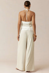 "Contrast Drawstring Wide Leg Pants"