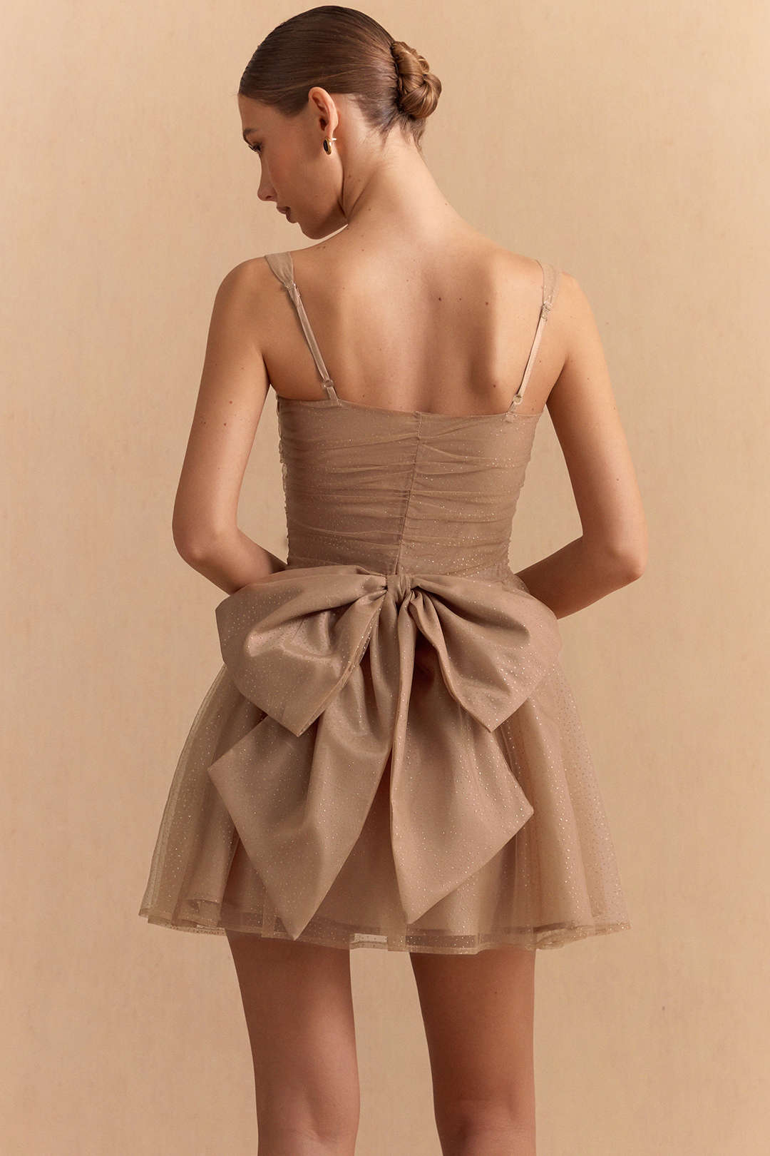 "Chiffon Patchwork Bow Butterfly Ruched Slip Sleeveless Mini Dress"