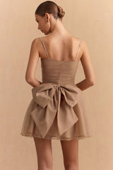 "Chiffon Patchwork Bow Butterfly Ruched Slip Sleeveless Mini Dress"