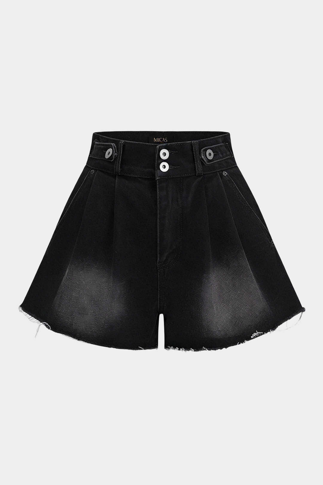 "Denim High Waist Frayed Wide Leg Shorts"