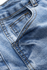 "Denim Buton Pocket Wide Leg Barrel Jeans"