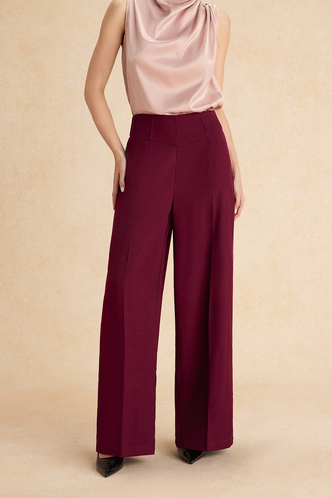 "Basic High-Waisted Wide Leg Trousers"