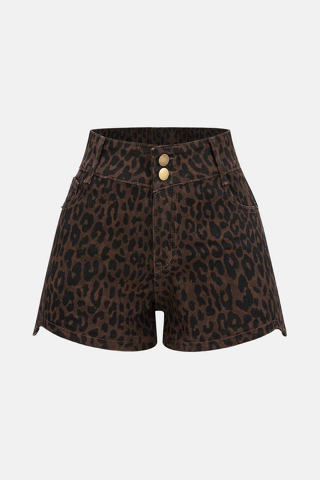 "Denim Leopard Print High Waist Shorts"