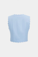 "Contrast Whipstitching Linen Button Tank Top"