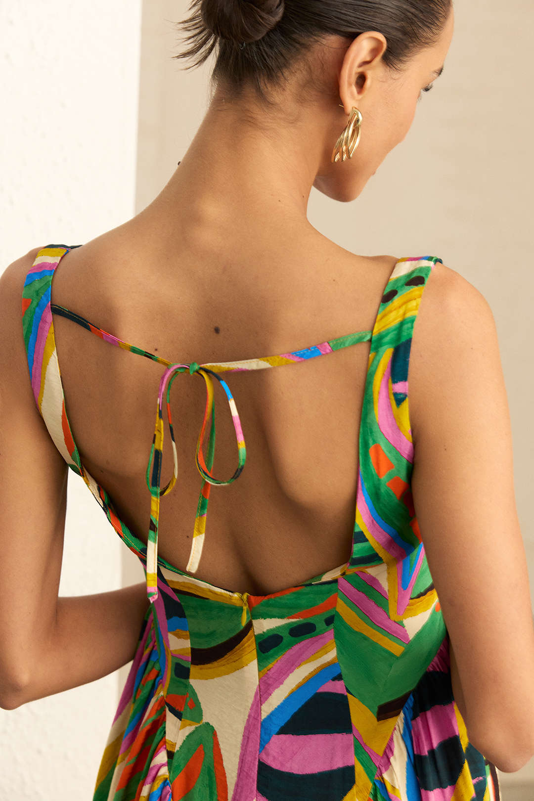 "Abstract Print Ruched Sleeveless Maxi Dress"