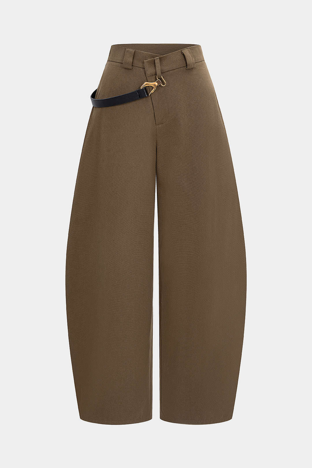 "Asymmetrical Metallic Decor Barrel Trousers"