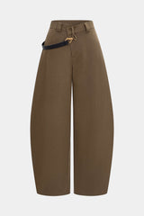 "Asymmetrical Metallic Decor Barrel Trousers"