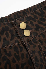 "Denim Leopard Print High Waist Shorts"
