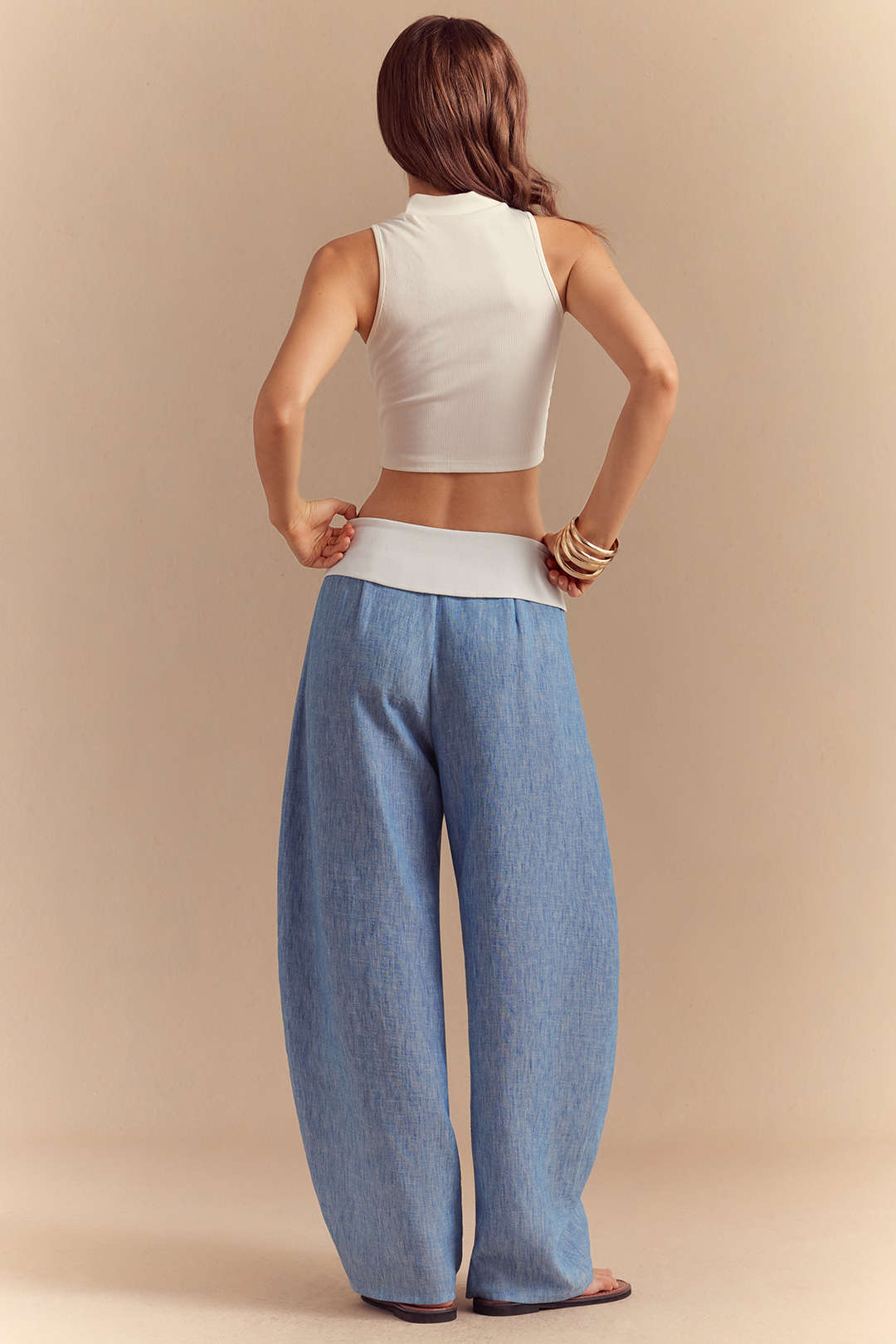 "Contrast Tie Front Wide Leg Pants"