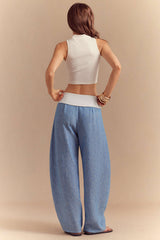 "Contrast Tie Front Wide Leg Pants"
