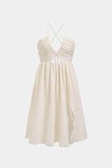 "Backless V-neck Slit Midi Dress"