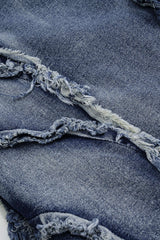 "Asymmetric Frayed Denim Mini Dress"