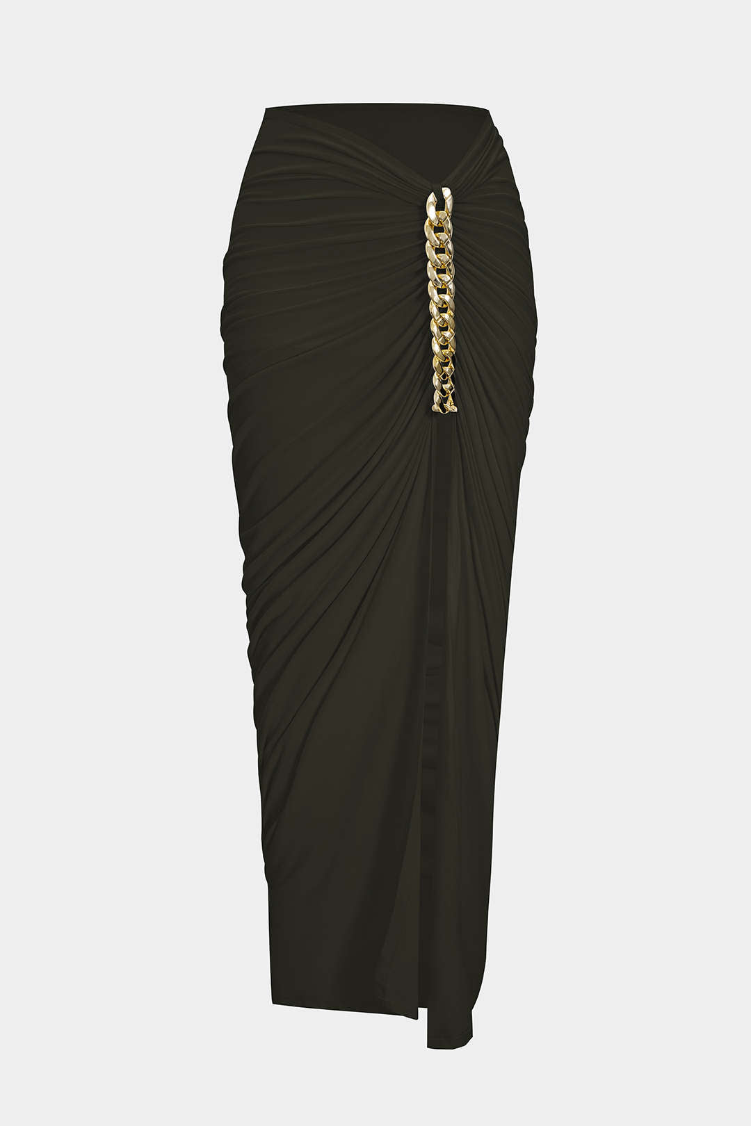 "Asymmetrical Ruched Chain Side Slit Skirt"